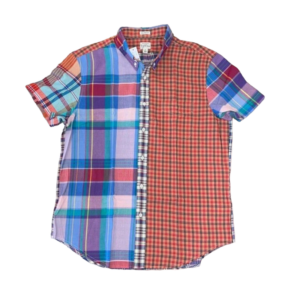J. Crew Multicolor Patchwork Plaid Short Sleeve Button-Down Shirt